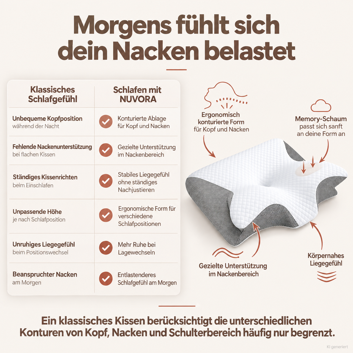 NUVORA – Ergonomisches Nackenstützkissen